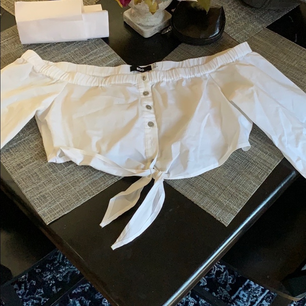 BDG tie front off the shoulder crop top